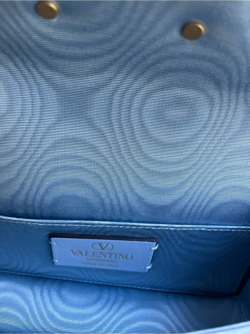 Valentino Garavani Blue Loco Clutch in Moire Fabric with Crystal Logo - Picture 8 of 12